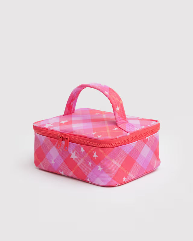 BAGGU Small Cosmetic Case- Pink Star Plaid