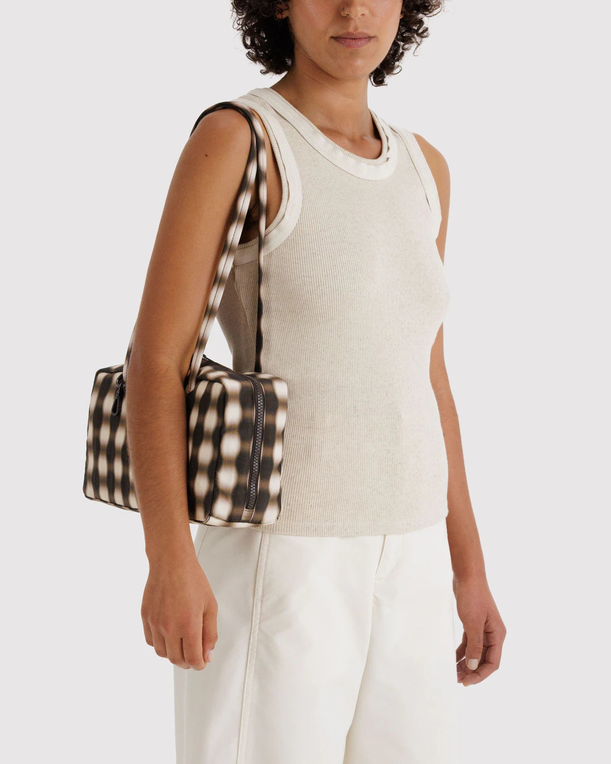 BAGGU - Nylon Bowler Bag - Blurred Gingham Brown