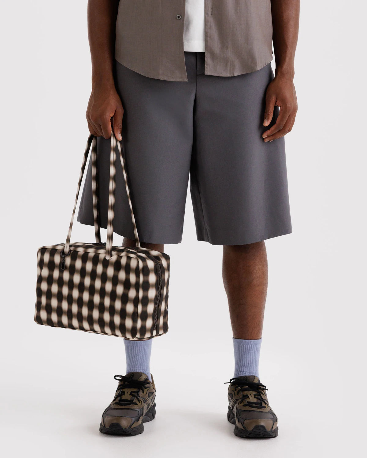 BAGGU - Medium Nylon Bowler Bag - Blurred Gingham Brown