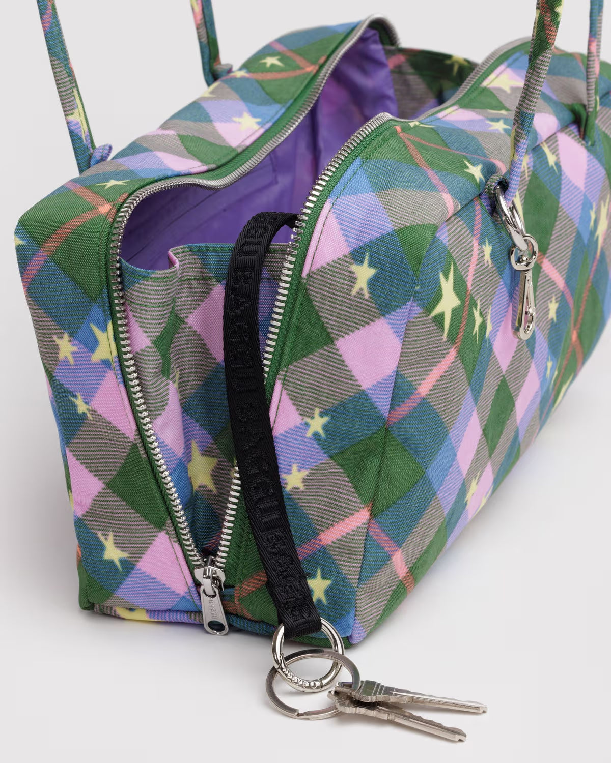 BAGGU - Nylon Bowler Bag - Green Star Plaid