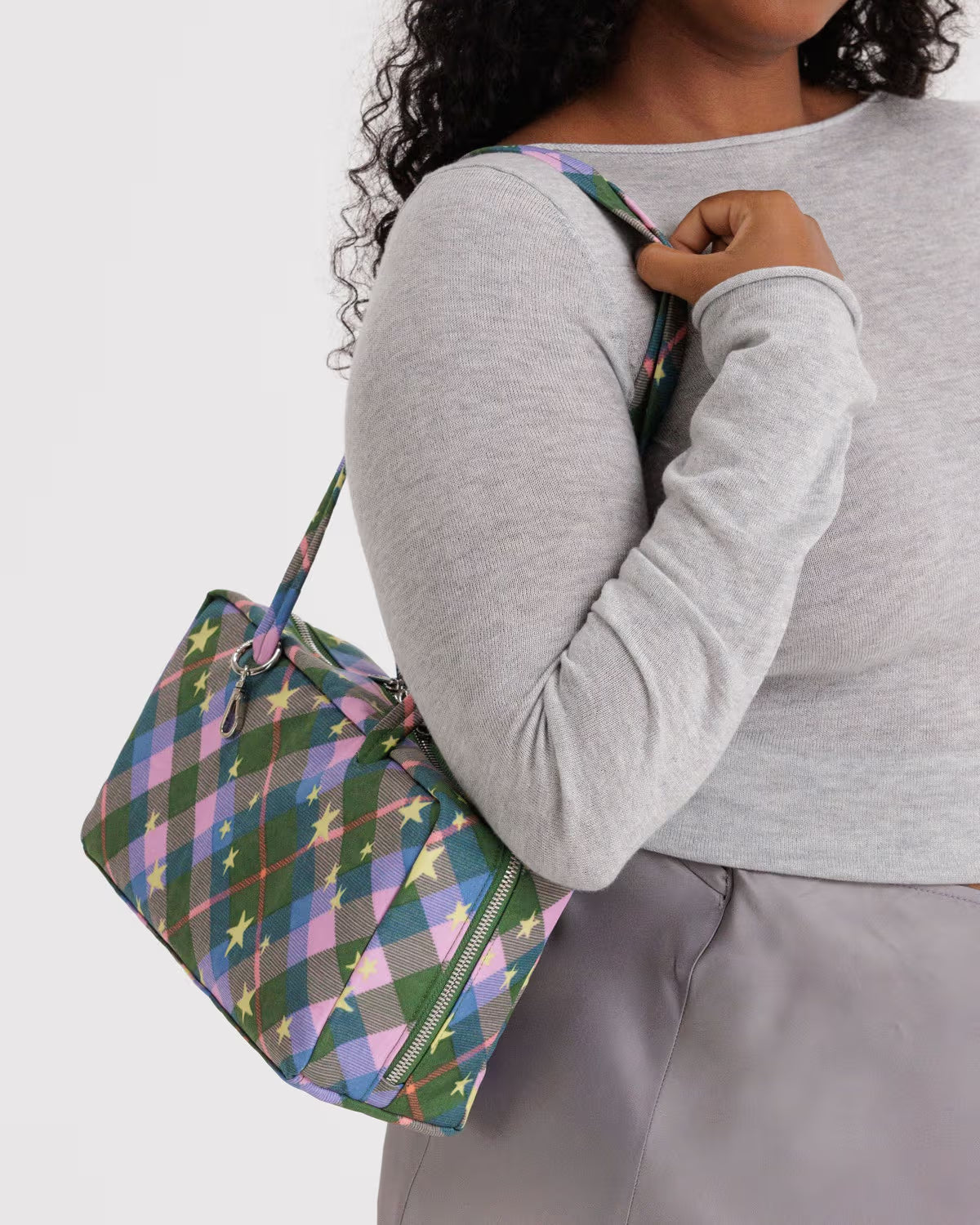 BAGGU - Nylon Bowler Bag - Green Star Plaid