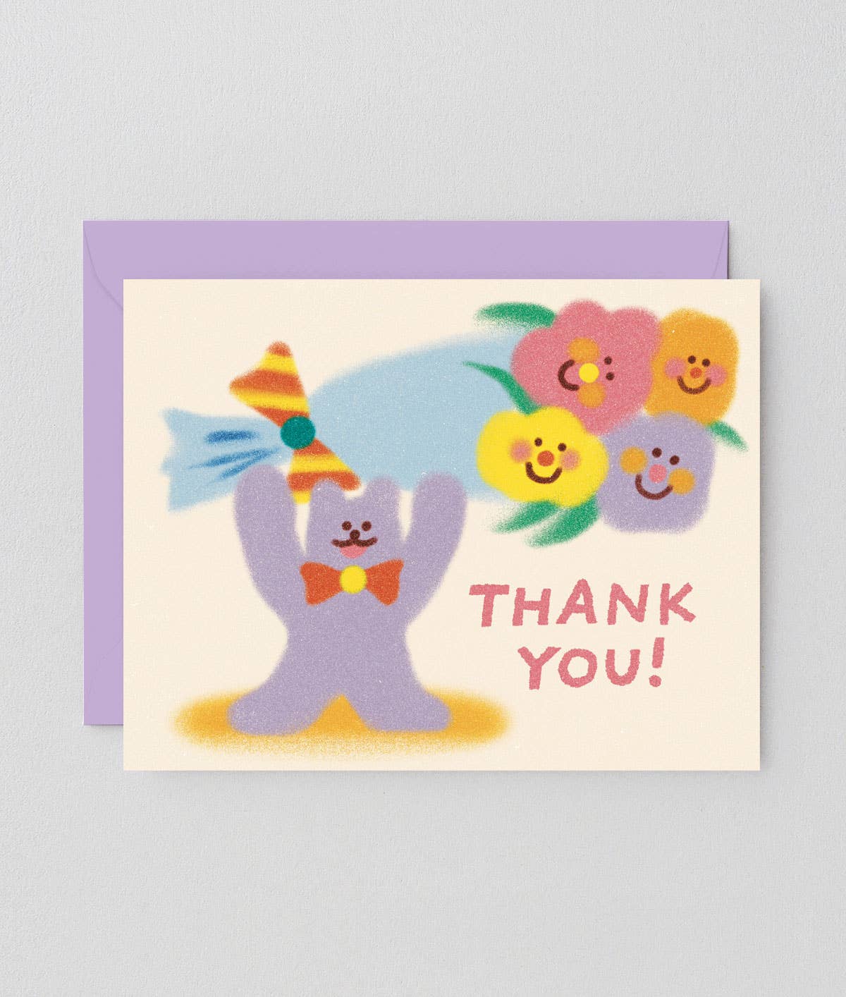 Wrap - 'Thank You Cat & Flowers' Kids Thank You Greetings Card