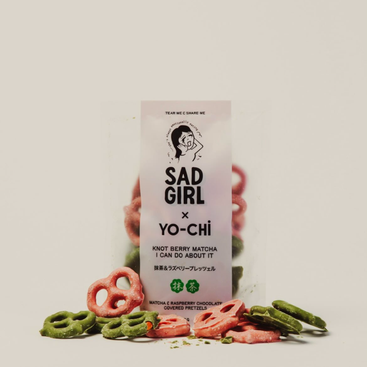 SAD GIRL MATCHA - KNOT BERRY MATCHA I CAN DO ABOUT IT - RASPBERRY X MATCHA CHOCOLATE PRETZELS