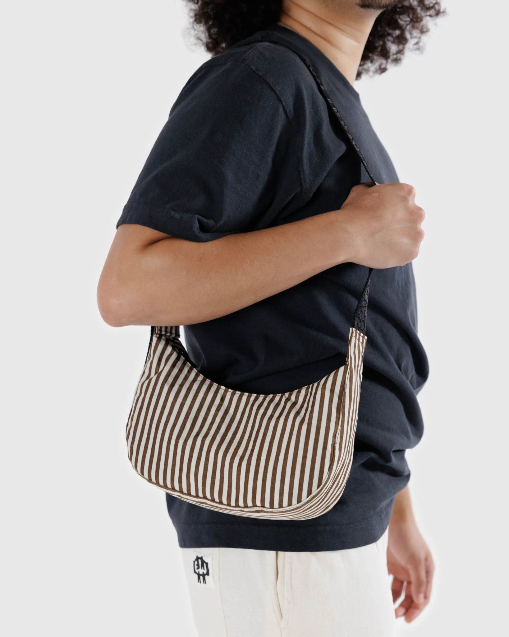 BAGGU Small Nylon Crescent Bag - Brown Stripe