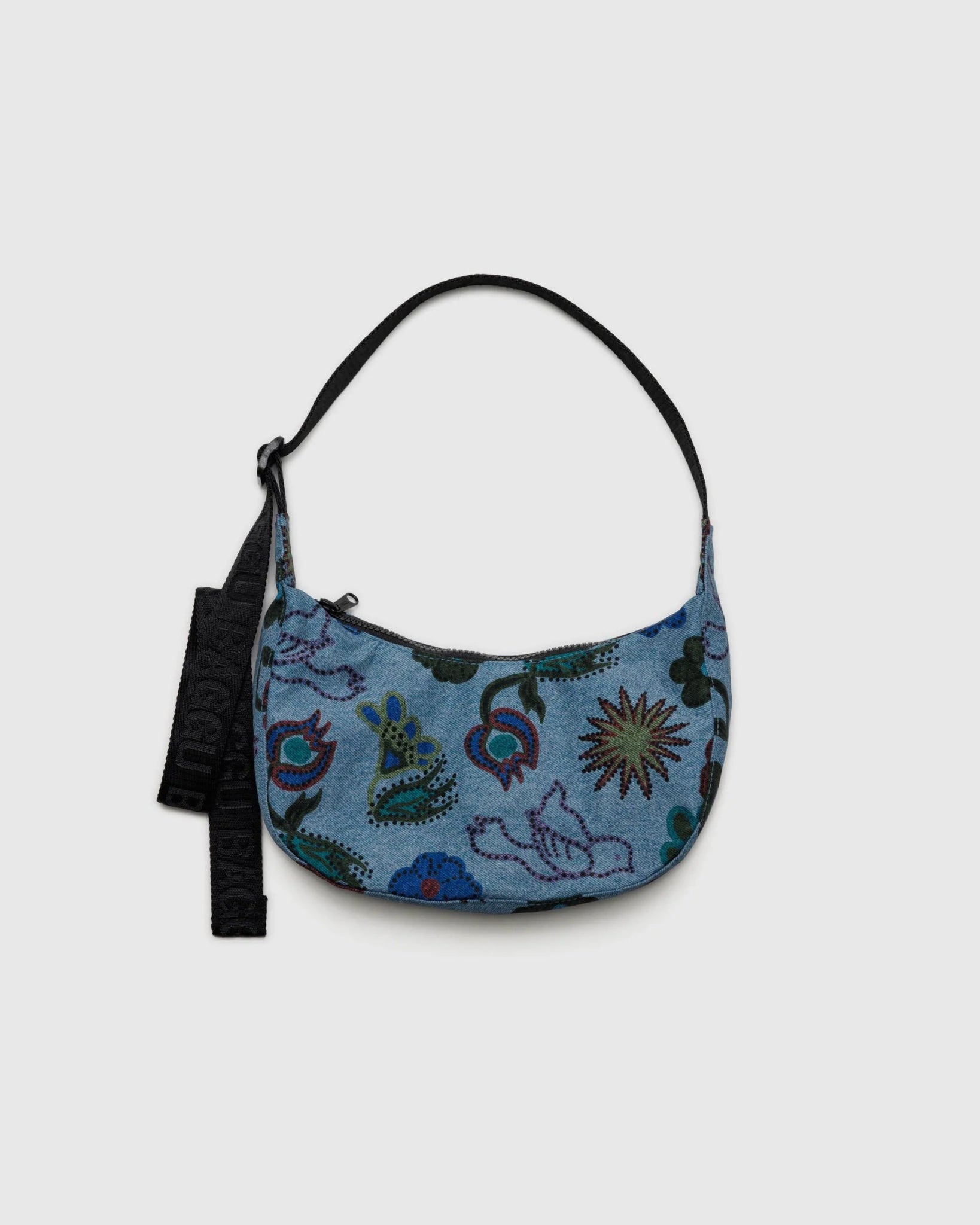 BAGGU Small Nylon Crescent Bag - Digital Denim Birds