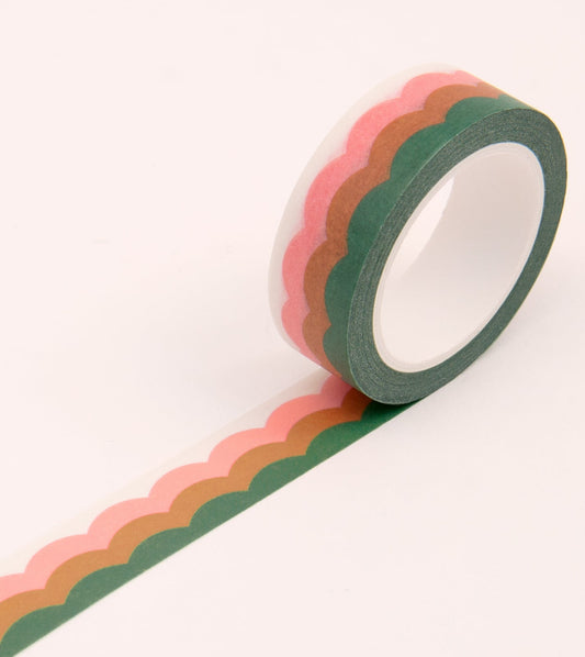 Clap ClapCLAP CLAP Scallop Pattern Washi Tape - Green and Pink 15 mmPreston Apothecary