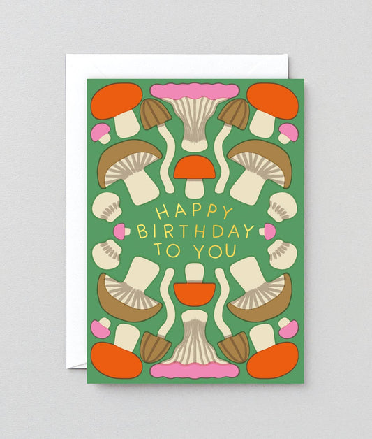 Wrap - 'Happy Birthday Mushrooms' Greetings Card