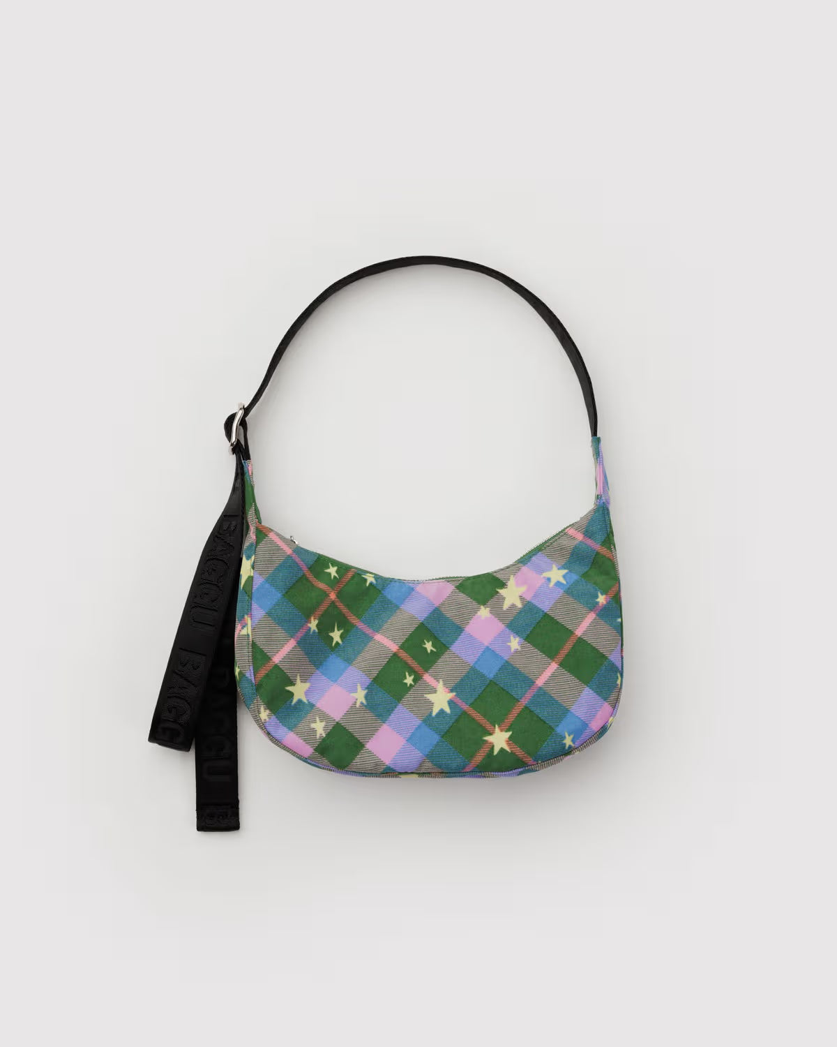 BAGGU- Small Nylon Crescent Bag - Green Star Plaid