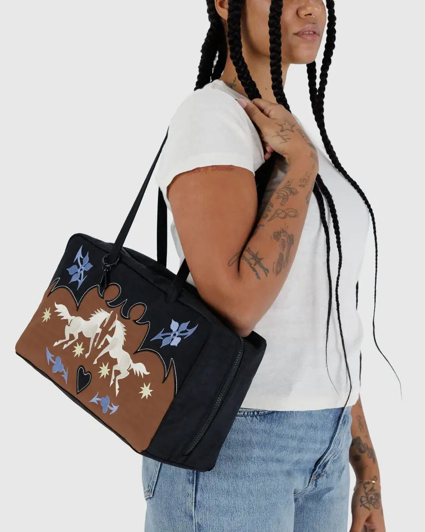 BAGGU - Medium Nylon Bowler Bag - Western Appliqué