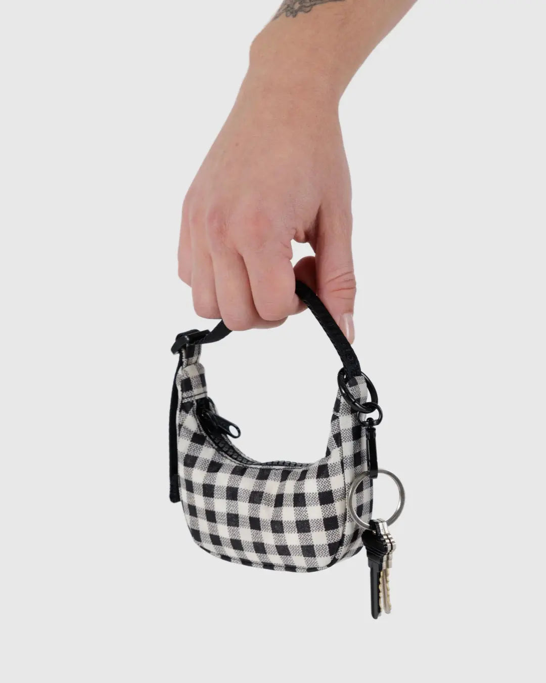 BAGGU - Crescent Bag Charm - Black & White Gingham