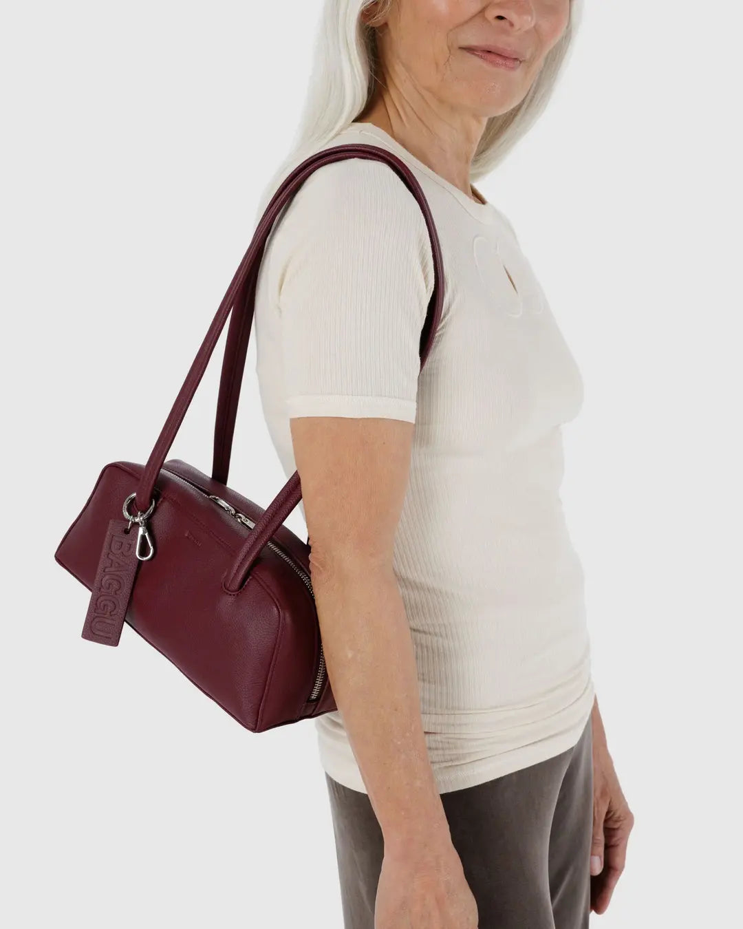 BAGGU - Small Recycled Leather Bowler Bag - Mahogany