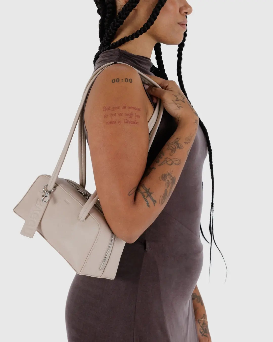 BAGGU - Small Recycled Leather Bowler Bag - Stone