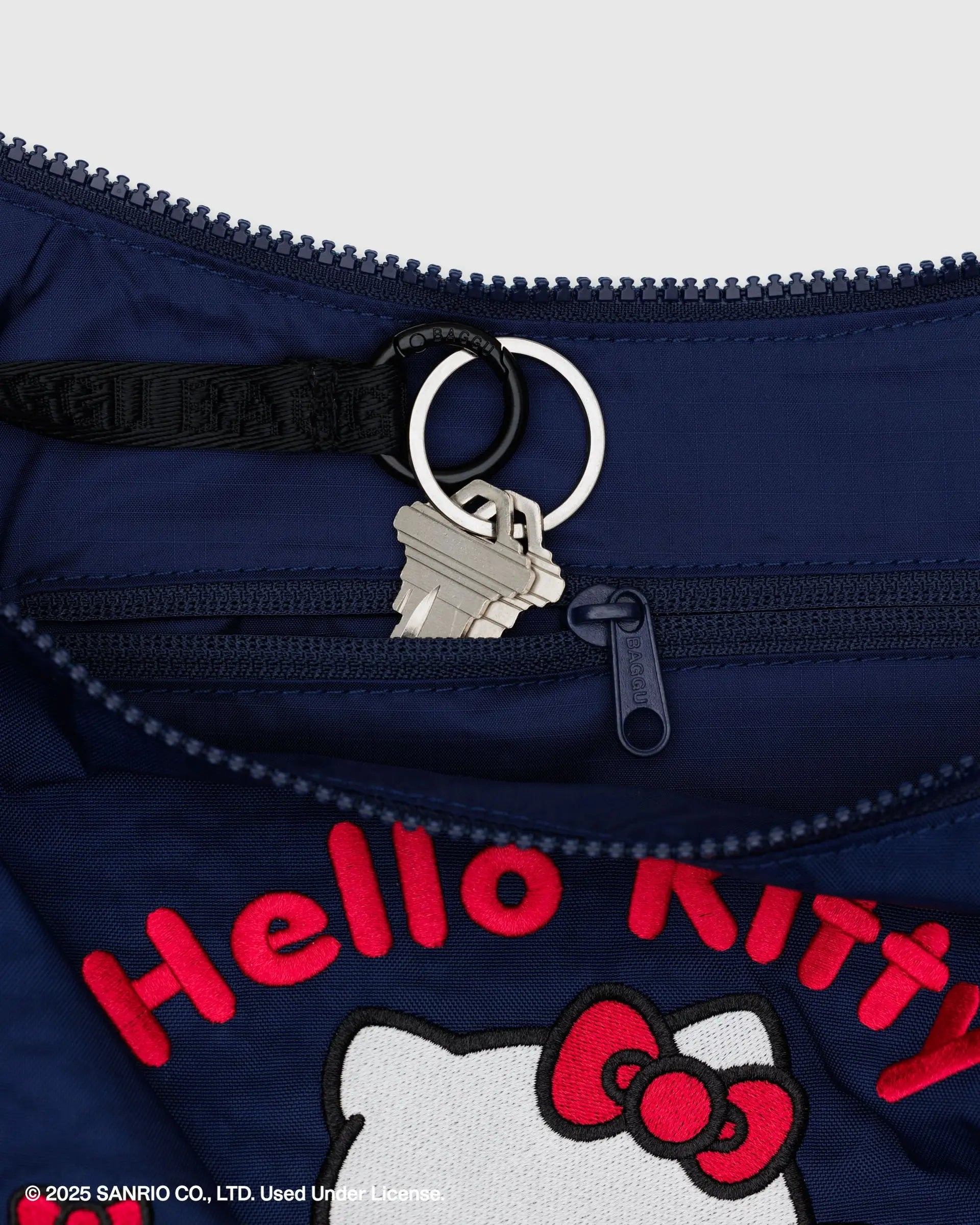 BAGGU - Medium Nylon Crescent Bag - Embroidered Hello Kitty & Teddy