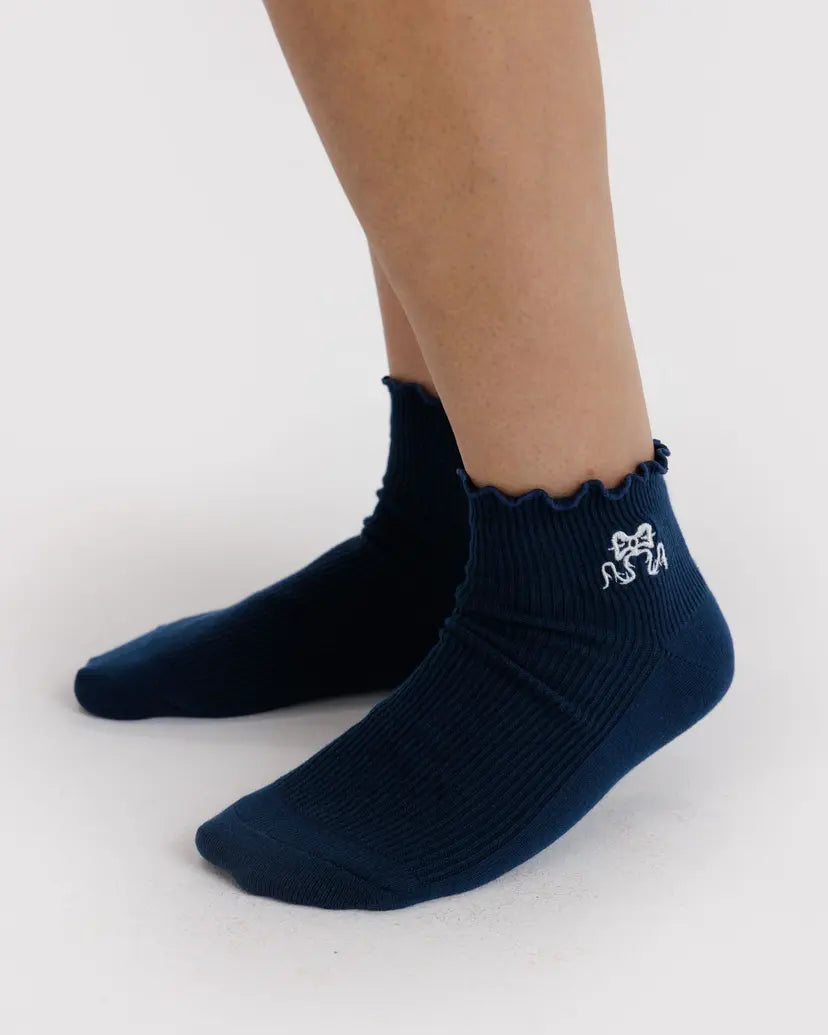 BAGGU - Lettuce Edge Sock Set of 2 - Mahogany & Navy Icons