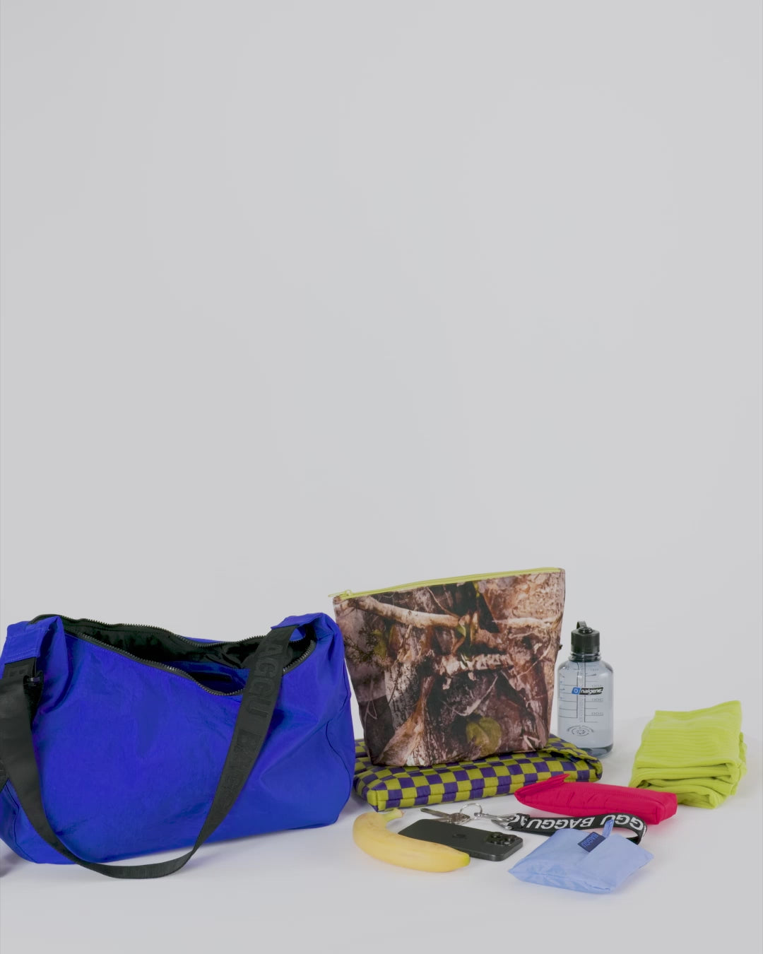 BAGGU- Large Nylon Crescent Bag - Mixed Plaid