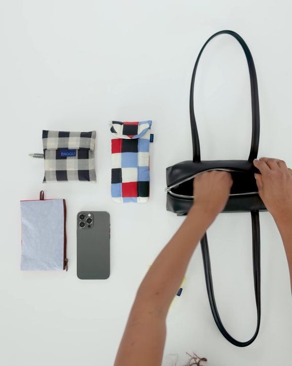 BAGGU - Small Recycled Leather Bowler Bag - Stone