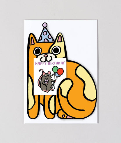 WrapWRAP - 'Cat with Mini Card' Kid's Greetings CardPreston Apothecary